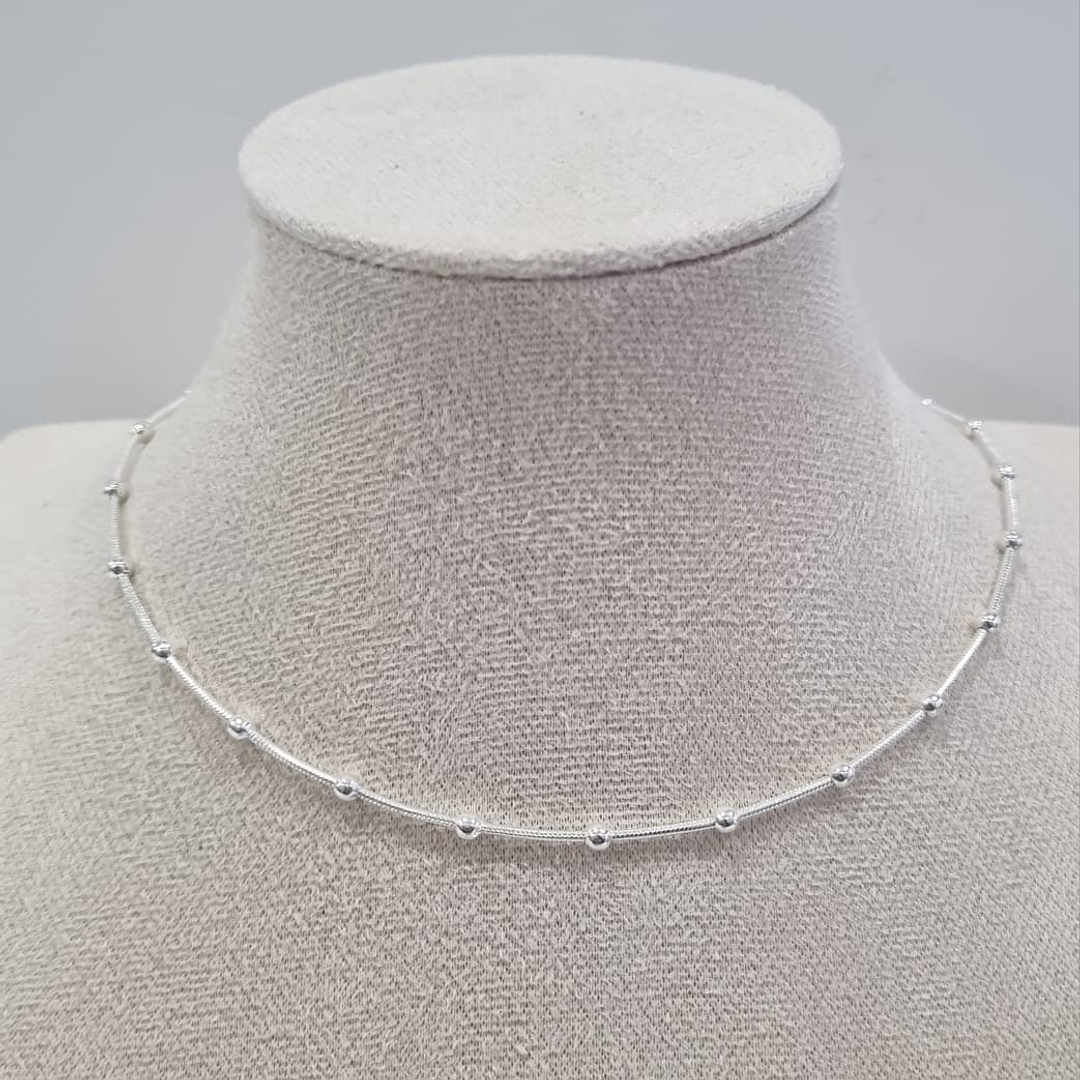 Collar Cadena Topo con Bolitas 45 CM Enchape de Plata