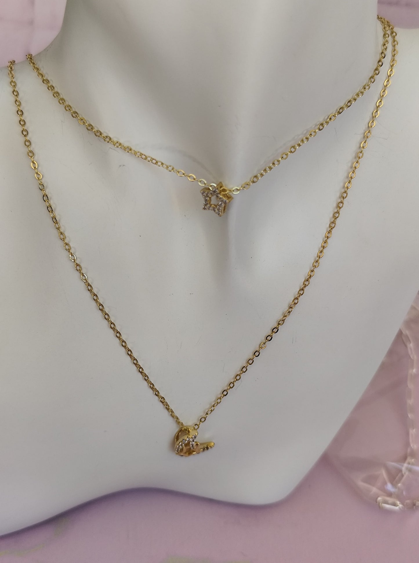 Collar Doble Enchape de Oro (Estrella-Luna)