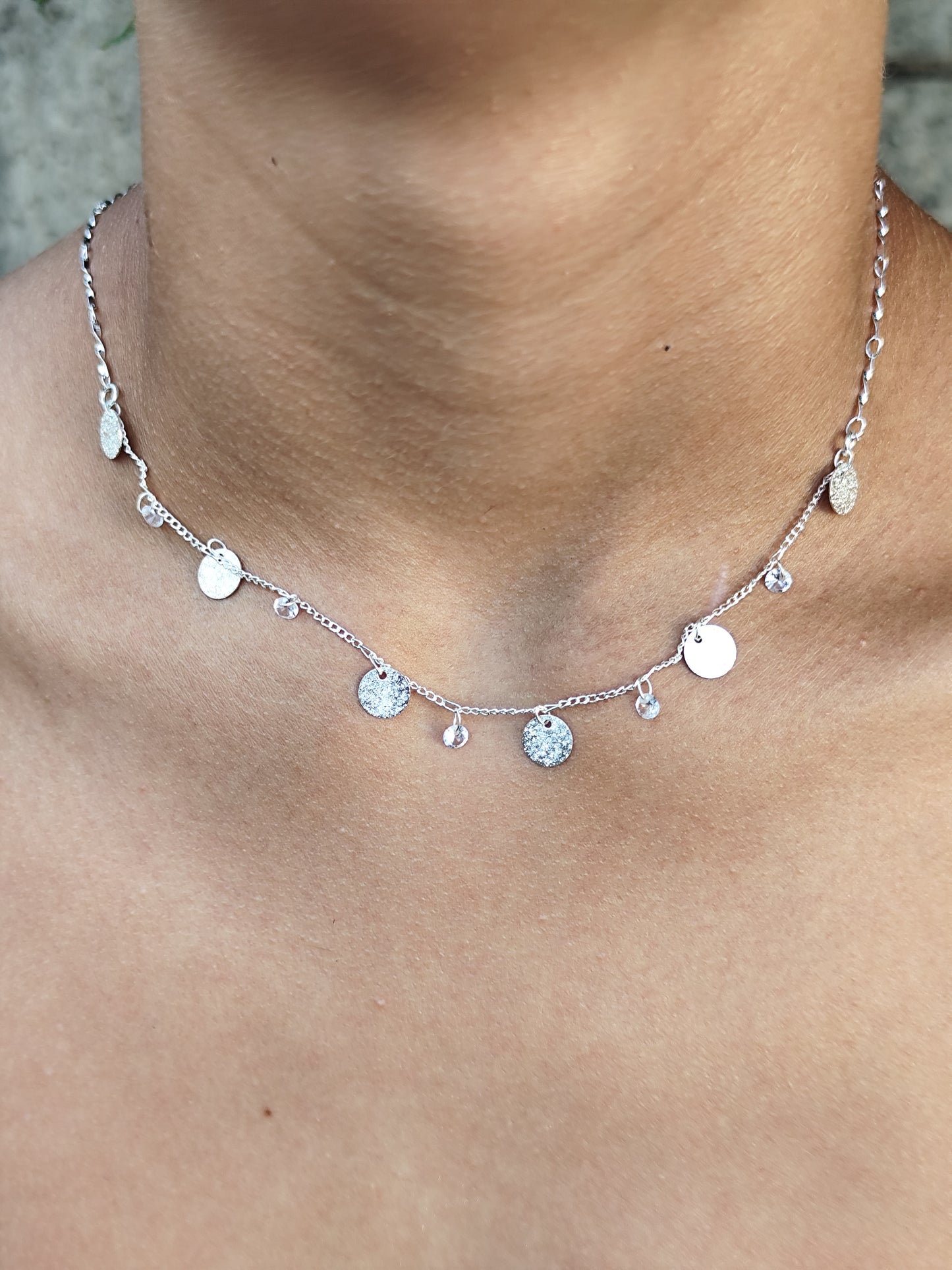 Collar Circulo y Circón Enchape de Plata