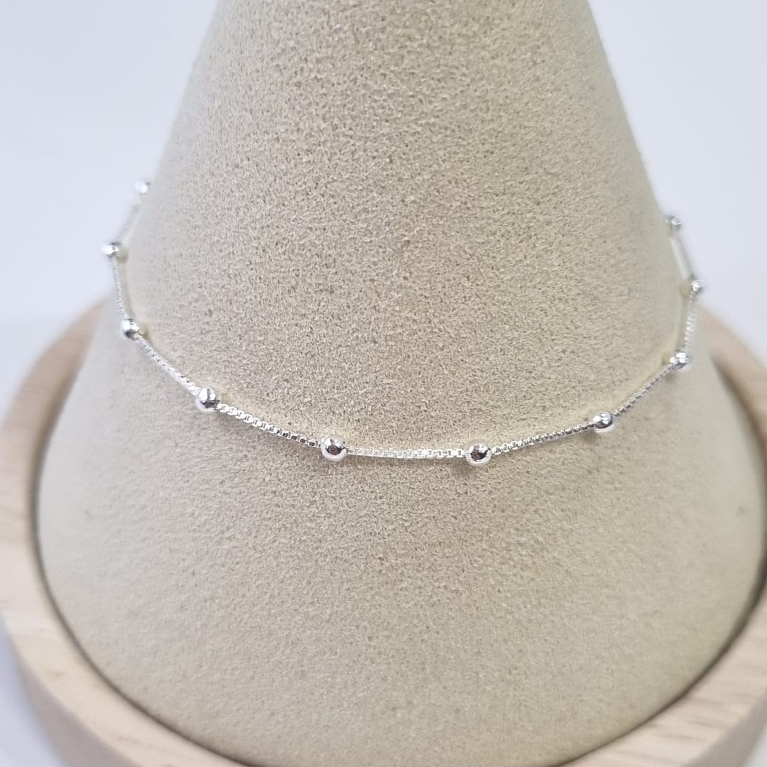Pulsera Veneciana Bolitas Fina Enchape de Plata (17 CM)