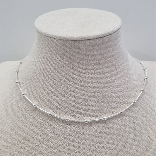 Collar Cadena Topo con Bolitas 45 CM Enchape de Plata