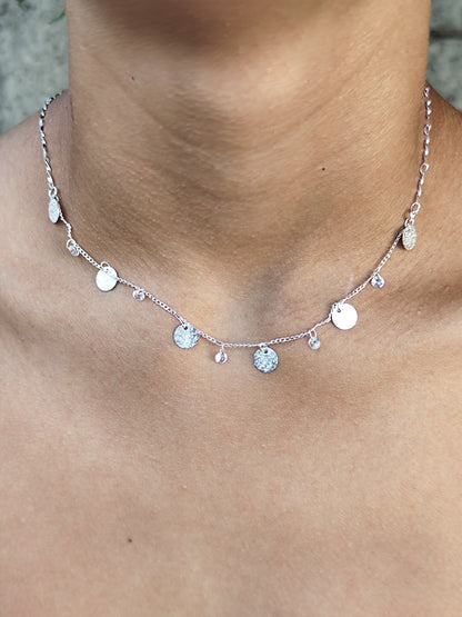 Collar Circulo y Circón Enchape de Plata