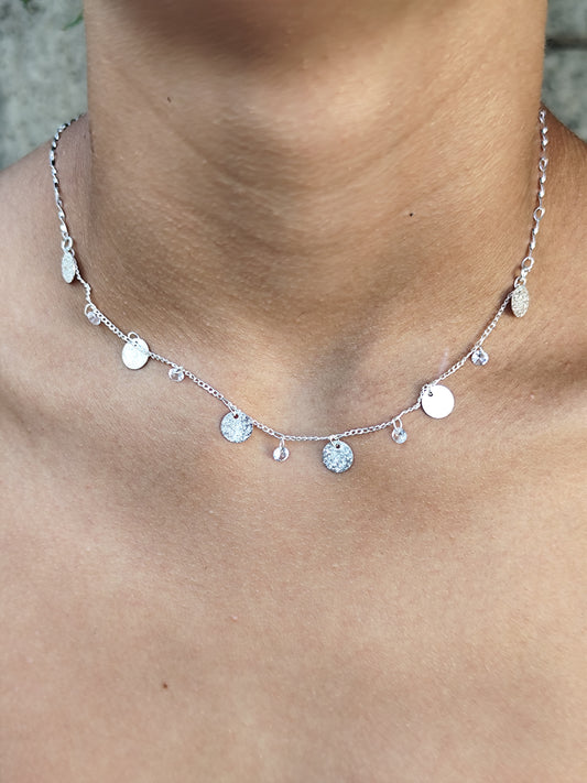 Collar Circulo y Circón Enchape de Plata